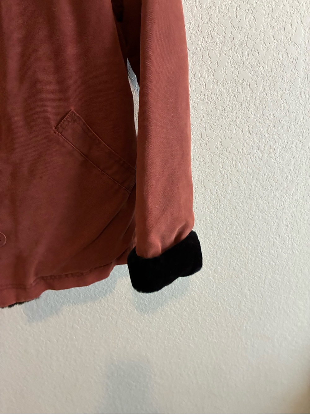 The Territory Ahead Women Red Brown Barn Coat with Black Faux-Fur Trim  Vintage - Picture 3 of 5